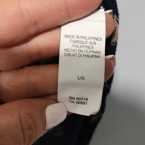 LUCKY BRAND Y2K Bohemian Indian Tapestey Indigo Short Sleeve Top Size Large - Picture 9 of 13